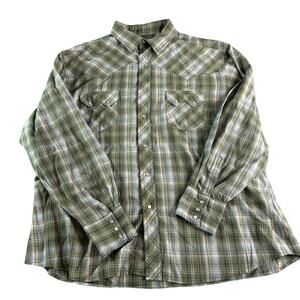 Wrangler Western Snap Shirt Plaid Pearl Snap Metallic Thread Cowboy Rodeo XL